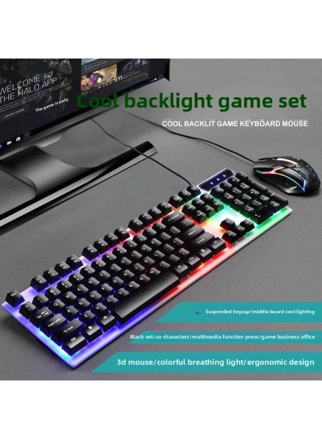 Zhaoyin Wired Keyboard Mouse Suit Backlit Gaming Computer Desktop Note Suspension Key Cap Mechanical Feel USB-Color:Black Luminous Keyboard Set
