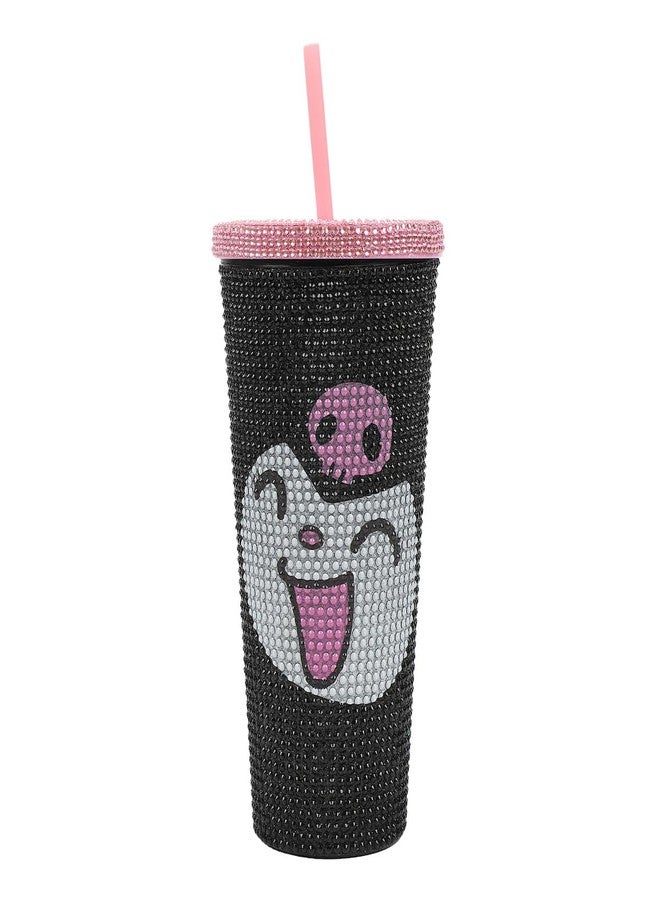 Bioworld Kuromi Big Face 20 Oz Black Rhinestone-Studded Plastic Tumbler Cup - Image 1