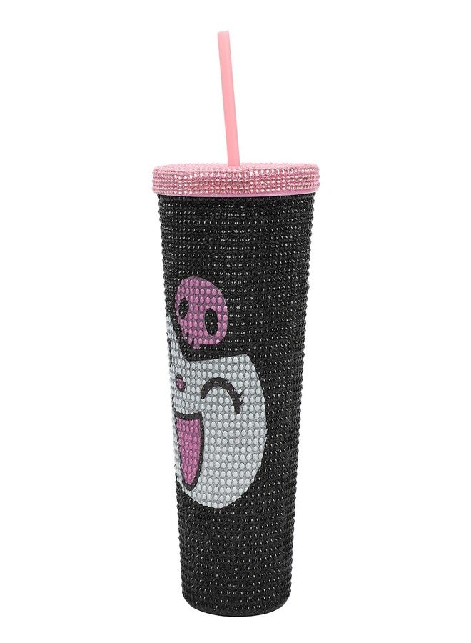 Bioworld Kuromi Big Face 20 Oz Black Rhinestone-Studded Plastic Tumbler Cup - Image 4