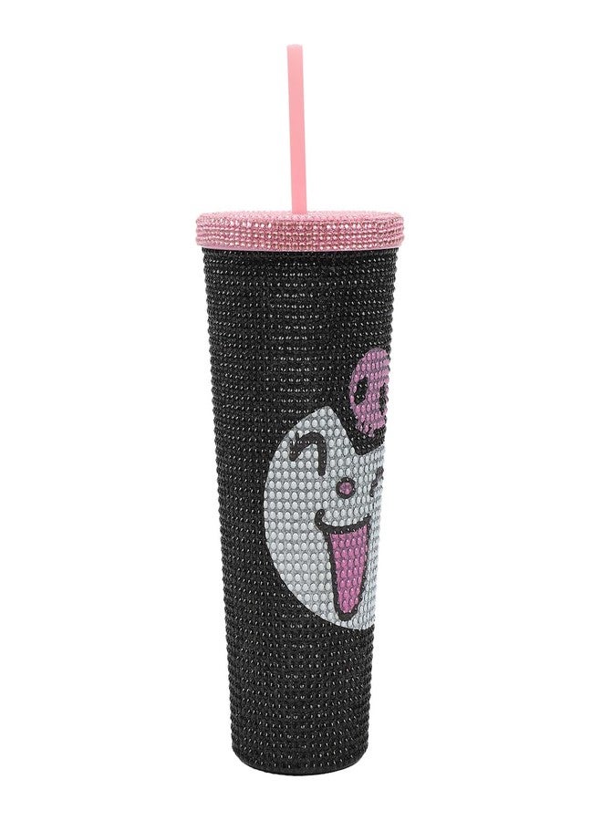 Bioworld Kuromi Big Face 20 Oz Black Rhinestone-Studded Plastic Tumbler Cup - Image 3