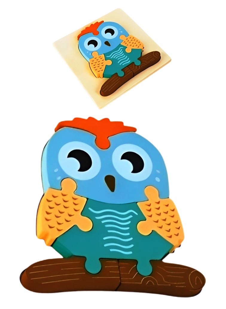 Wooden 3D Jigsaw Puzzle Owl Small Shape for Toddlers, Teacher Parents Early Learning Support Tools, Attractive Colors and Patterns, Montessori Motor and Sensory Skills Develop Toys, Ideal Gift - Image 1
