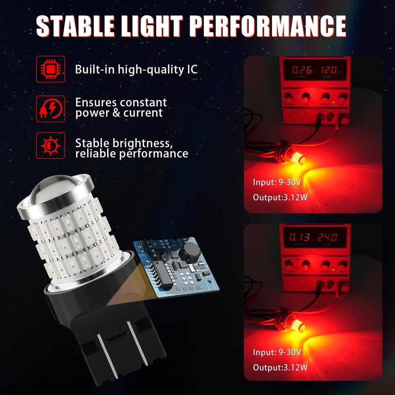 iBrightstar 7443 LED Bulb Red, 7440 LED Brake Light Bulbs Super Bright for Rear Brake Lights and Tail Lights, 2 Pack - Image 4