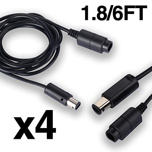 Railay حزمة وحدة تحكم لعبة مكعب 4 عبوات مع 4 كابلات تمديد ومحولات 4 منافذ لجهاز سويتش PC Wii U - Image 5