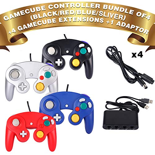 Railay حزمة وحدة تحكم لعبة مكعب 4 عبوات مع 4 كابلات تمديد ومحولات 4 منافذ لجهاز سويتش PC Wii U - Image 2