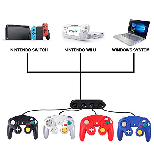 Railay حزمة وحدة تحكم لعبة مكعب 4 عبوات مع 4 كابلات تمديد ومحولات 4 منافذ لجهاز سويتش PC Wii U - Image 4