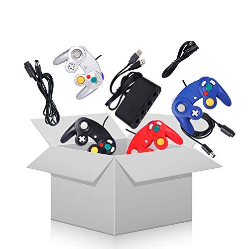 Railay حزمة وحدة تحكم لعبة مكعب 4 عبوات مع 4 كابلات تمديد ومحولات 4 منافذ لجهاز سويتش PC Wii U - Image 1