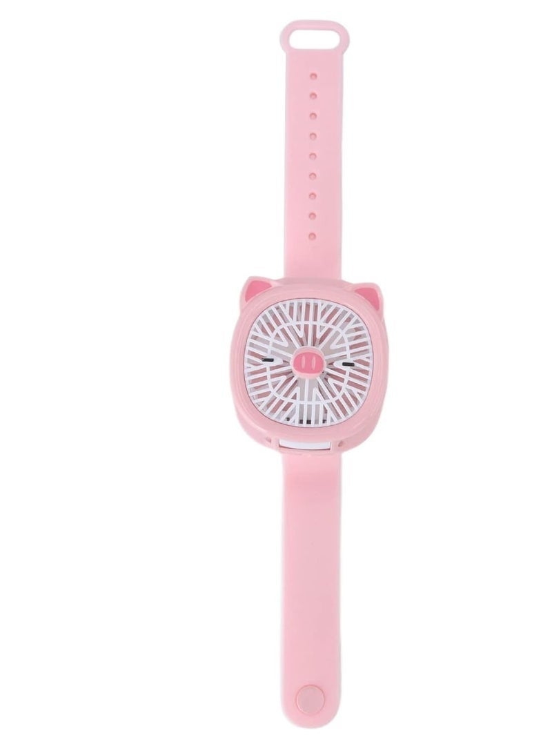 Mini Fan Clock, Cartoon Wrist Fan Colorful LED Lights Convenient USB Charging Multi-angle Adjustment for Summe - Image 1