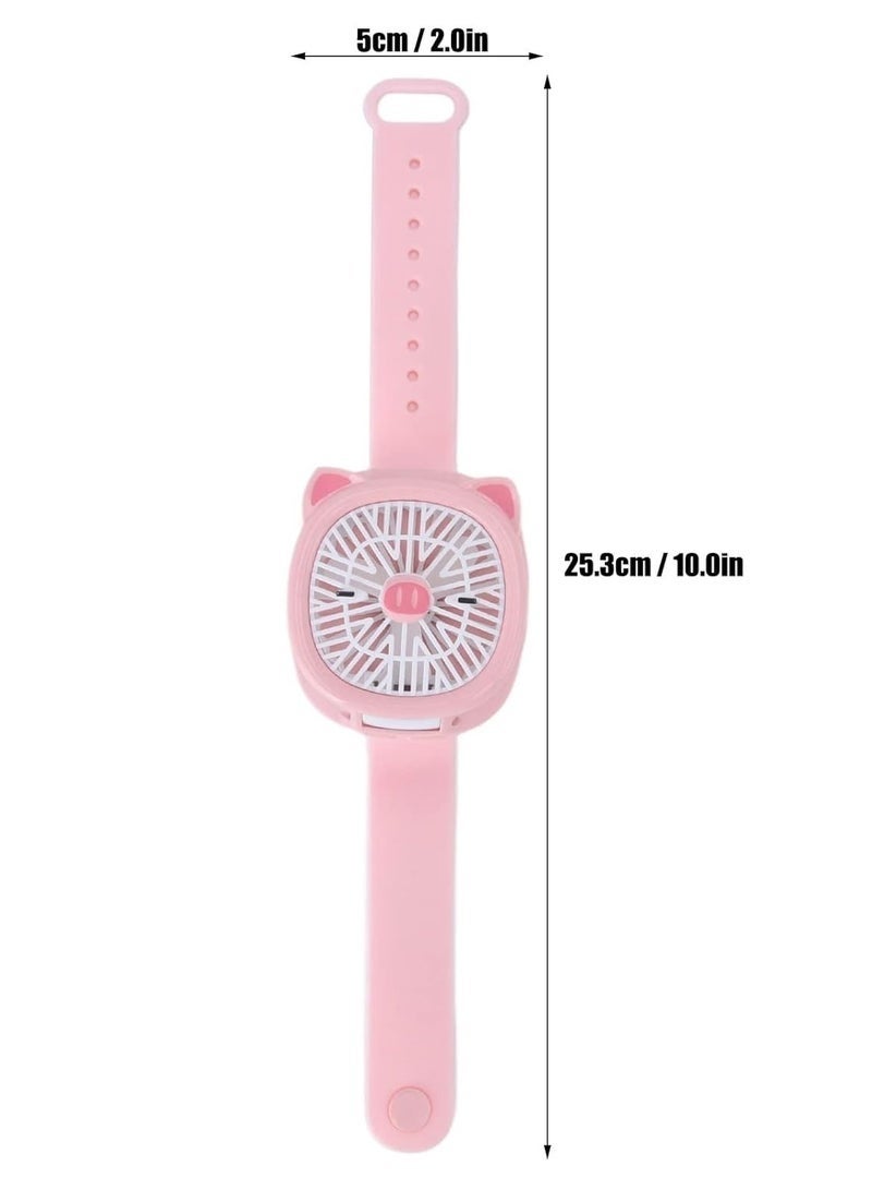 Mini Fan Clock, Cartoon Wrist Fan Colorful LED Lights Convenient USB Charging Multi-angle Adjustment for Summe - Image 2