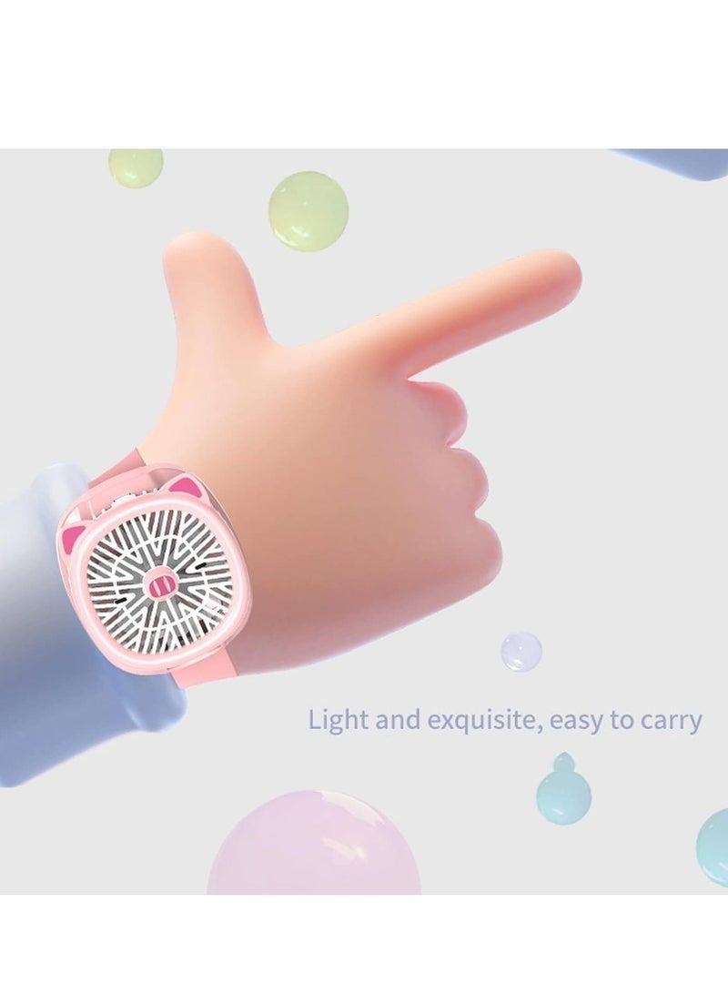 Mini Fan Clock, Cartoon Wrist Fan Colorful LED Lights Convenient USB Charging Multi-angle Adjustment for Summe - Image 3
