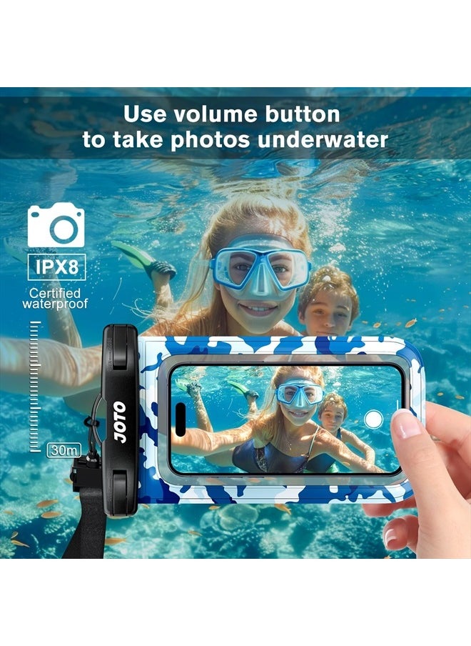JOTO - Universal Waterproof Phone Pouch Cellphone Dry Bag Case Cruise Beach Essentials for iPhone 15 14 13 12 11 Pro Max 8 7, Galaxy S23 S22 S21, Pixel up to 7" -CamoBlue - Image 1