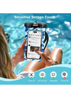JOTO Universal Waterproof Phone Pouch Cellphone Dry Bag Case Cruise Beach Essentials for iPhone 15 14 13 12 11 Pro Max 8 7, Galaxy S23 S22 S21, Pixel up to 7" -CamoBlue  - Image 4