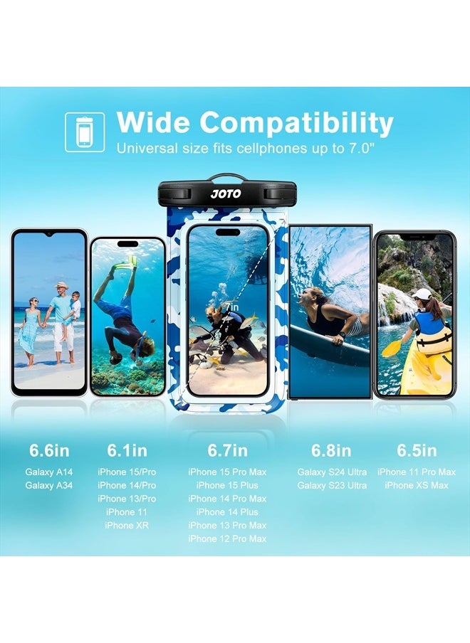 JOTO - Universal Waterproof Phone Pouch Cellphone Dry Bag Case Cruise Beach Essentials for iPhone 15 14 13 12 11 Pro Max 8 7, Galaxy S23 S22 S21, Pixel up to 7" -CamoBlue - Image 1