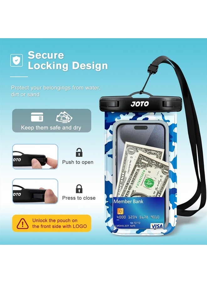 JOTO - Universal Waterproof Phone Pouch Cellphone Dry Bag Case Cruise Beach Essentials for iPhone 15 14 13 12 11 Pro Max 8 7, Galaxy S23 S22 S21, Pixel up to 7" -CamoBlue - Image 1