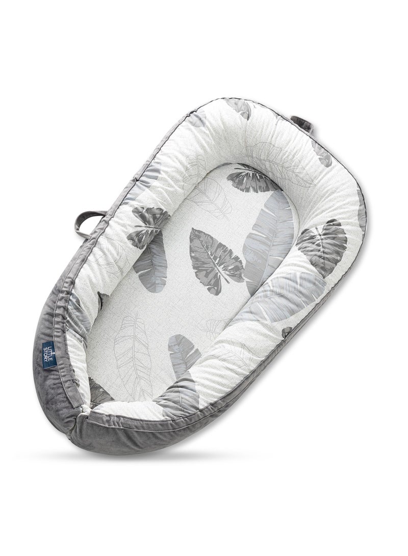 Little Story Soft Breathable Fiberfill Newborn Lounger Bed - Feather Grey - Image 1