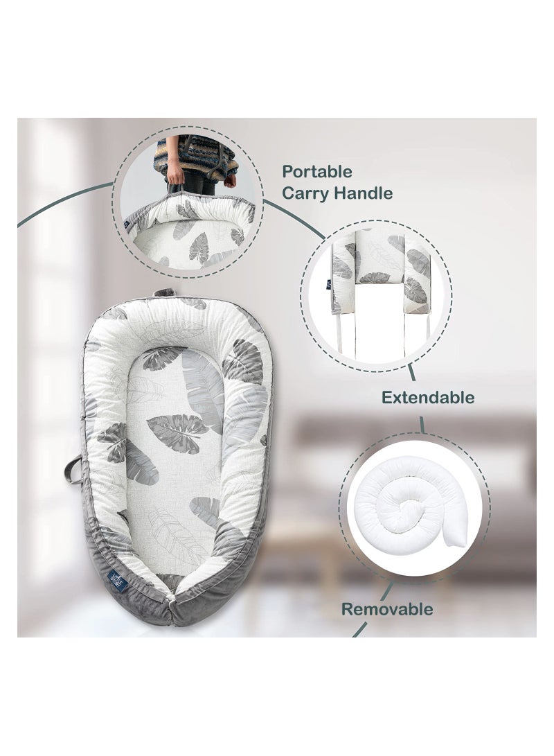 Little Story Soft Breathable Fiberfill Newborn Lounger Bed - Feather Grey - Image 4