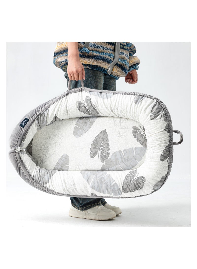 Little Story Soft Breathable Fiberfill Newborn Lounger Bed - Feather Grey - Image 5