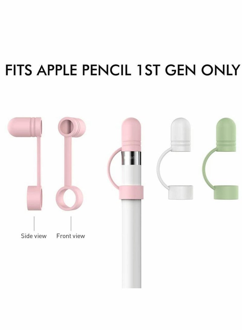 Y&D Cap Cover Replacement For Apple Pencil 1st Generation Holder Anti Lost Strap Silicone Protective Accessories 3 Pack White Pink Green - Image 2