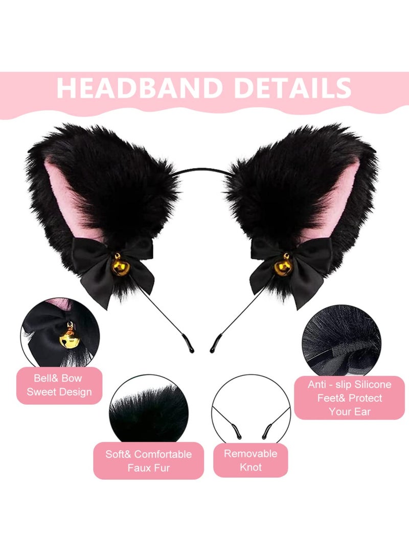 Women Girl Plush Furry Cat Ears Headband Fox Ears Bells Headwear for Cosplay Party Costume Accessories - Image 3