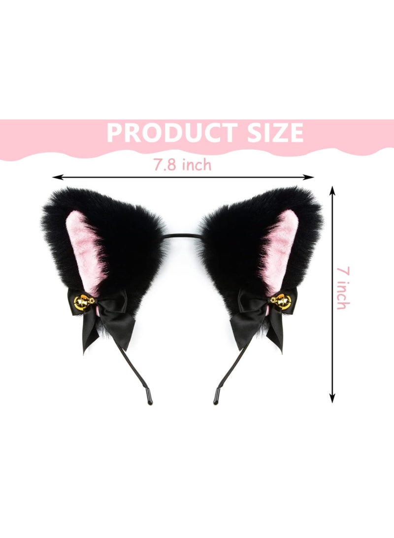 Women Girl Plush Furry Cat Ears Headband Fox Ears Bells Headwear for Cosplay Party Costume Accessories - Image 2