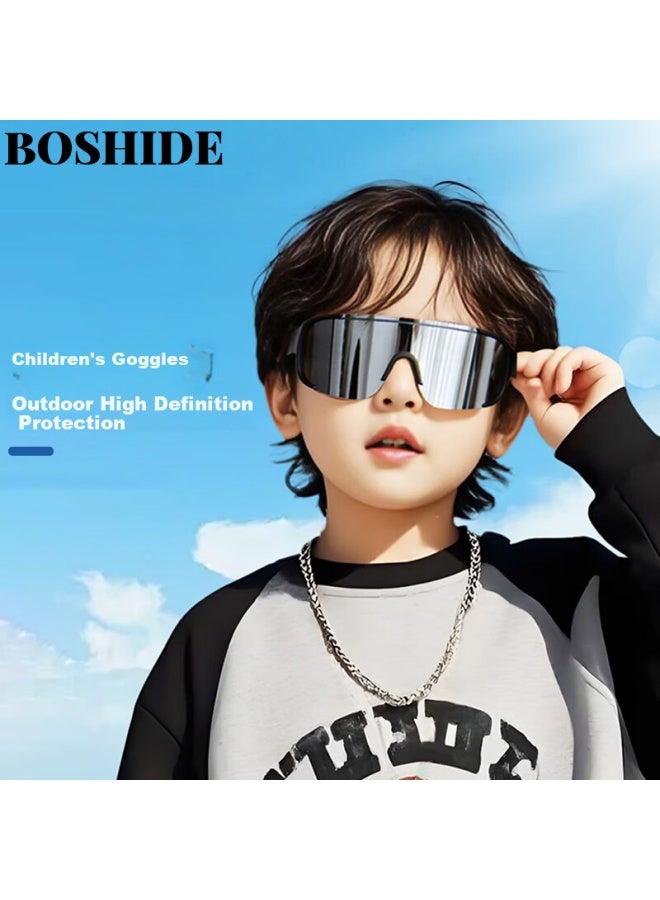 Boshide Children'S Cycling Sunglasses Uv Protection Mountain Climbing Goggles Outdoor Sports Black Frame White Mercury (Children'S Style) - Image 1