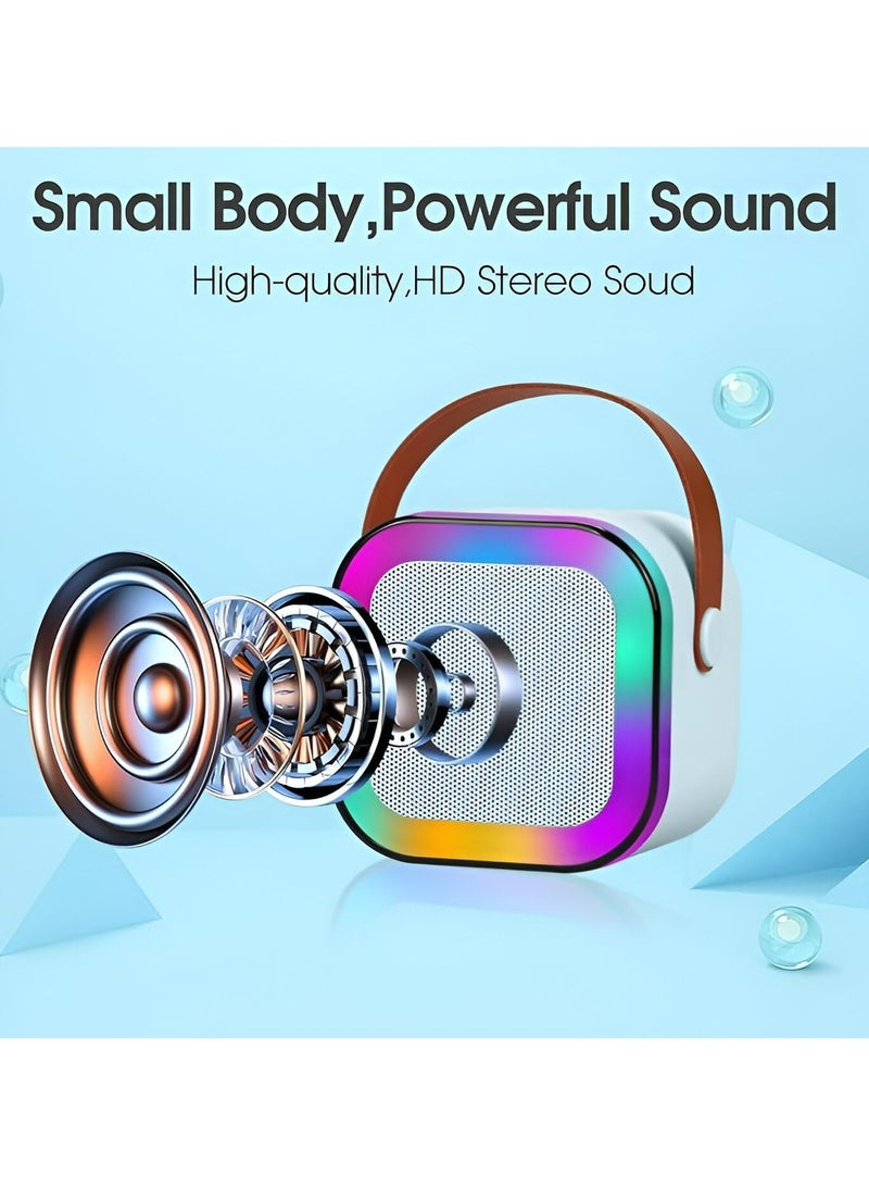 Mini Portable Audio integrated Microphone Home singing Karaoke Family Wireless BT Outdoor Portable Speaker with Two Mics Blue  - Image 5