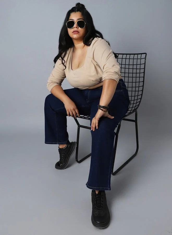 هاي ستار Plus High Rise Jeans with Button Closure by Styli