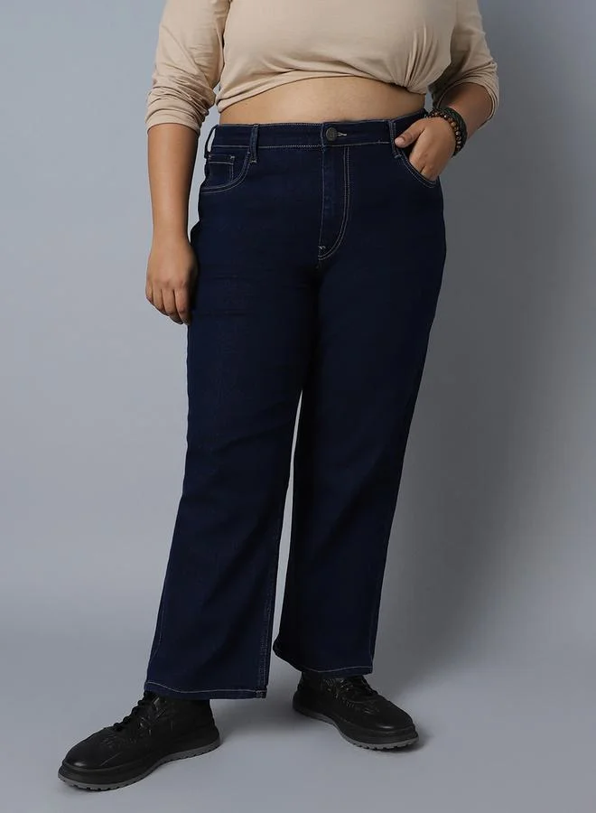 هاي ستار Plus High Rise Jeans with Button Closure by Styli