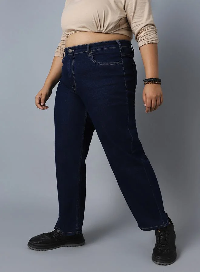 هاي ستار Plus High Rise Jeans with Button Closure by Styli