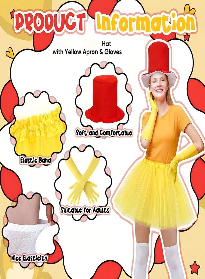 Maiteenly 4 Pcs Funny Storybook Character Costume Set Included Red Top Hat Yellow Tutu Skirt Gloves White Stockings Book Character Costumes for World Book Day Read Across Week Reading Activities - Image 3