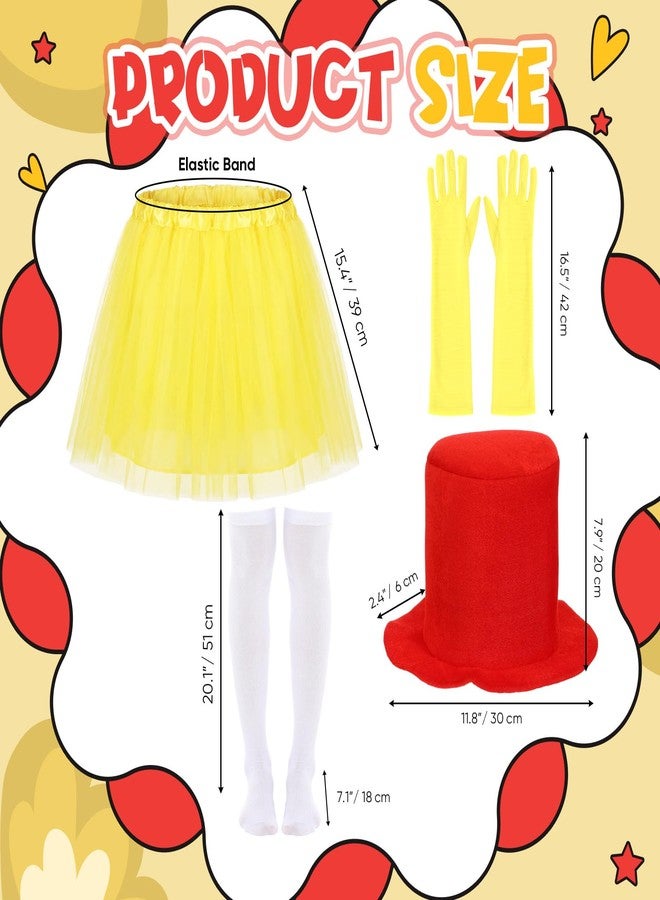 Maiteenly 4 Pcs Funny Storybook Character Costume Set Included Red Top Hat Yellow Tutu Skirt Gloves White Stockings Book Character Costumes for World Book Day Read Across Week Reading Activities - Image 2