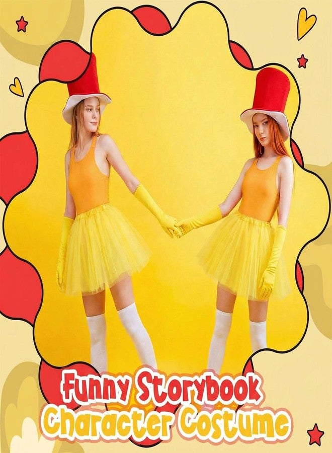 Maiteenly 4 Pcs Funny Storybook Character Costume Set Included Red Top Hat Yellow Tutu Skirt Gloves White Stockings Book Character Costumes for World Book Day Read Across Week Reading Activities - Image 4