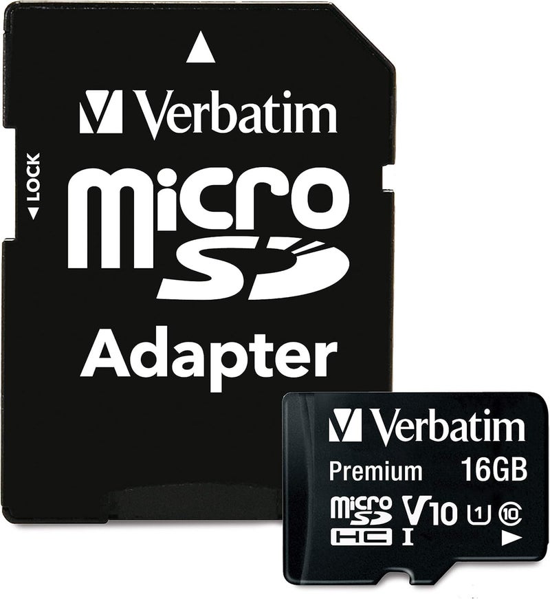 VERBATIM 44082 16GB Premium microSDHC Memory Card with Adapter, UHS-I V10 U1 Class 10, Black - Image 1