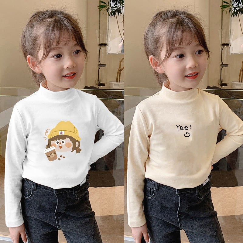 Children'S Semi-High Collar Base Shirt Fleece-Lined Warm Long-Sleeved T-Shirt Men'S And Women'S Big Children'S Fleece Autumn Clothes Inner Top - Image 5