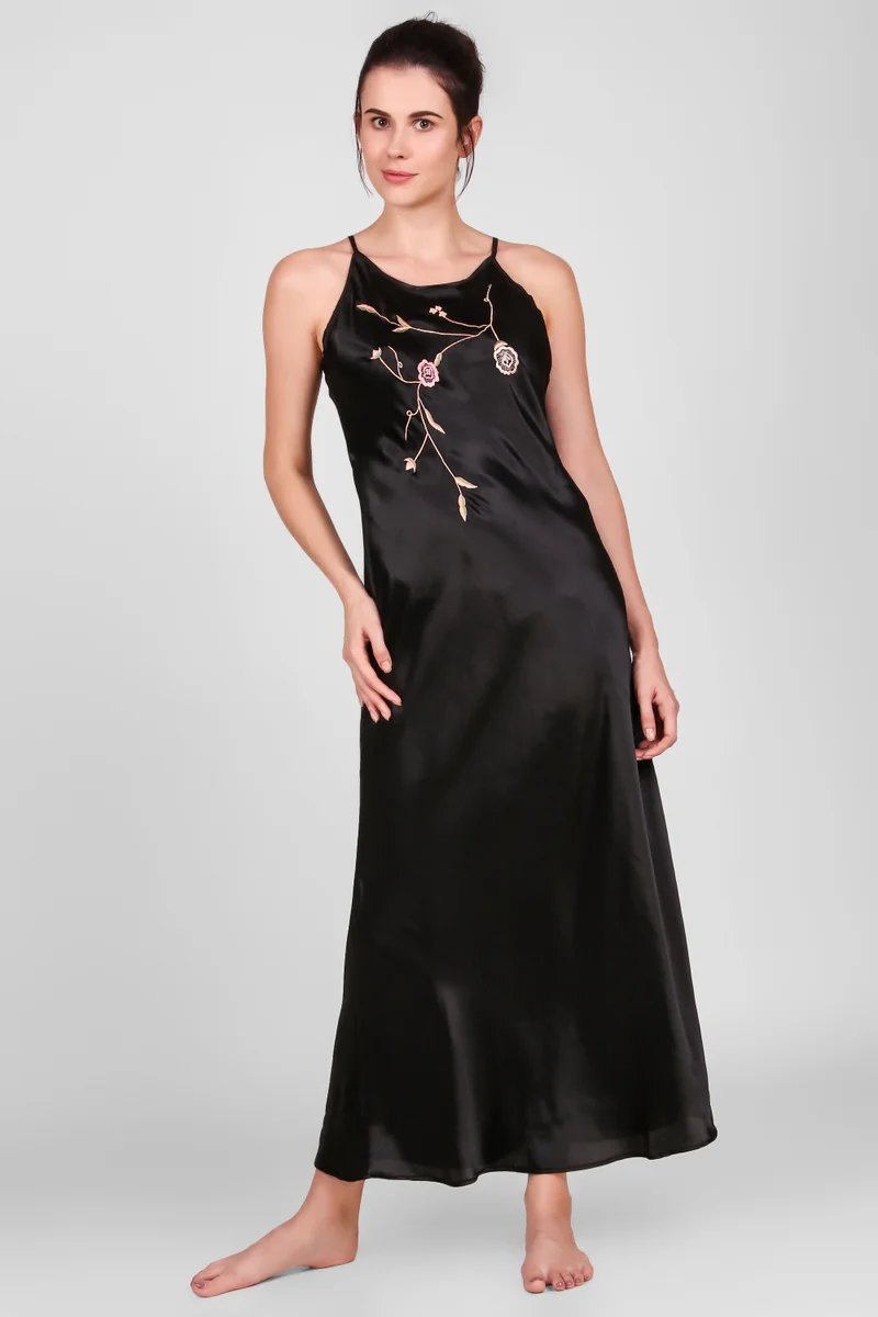 After Dark Zazie, Black Satin Nightdress