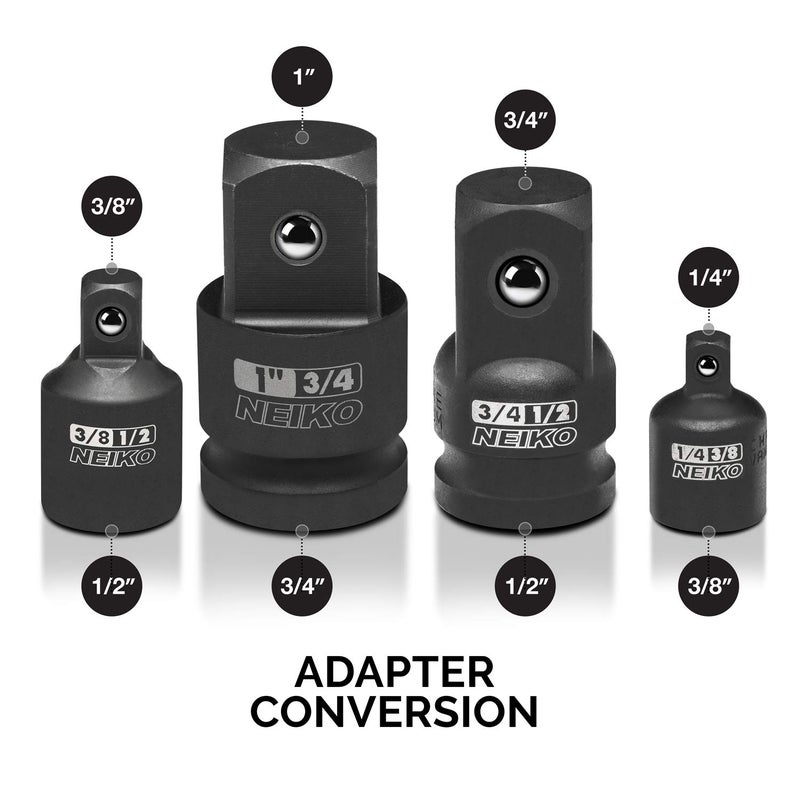 Neiko NEIKO 30223A 8 PC Impact Socket Adapter Set, Standard SAE Size, Cr-V Steel, Impact Driver & Wrench Conversion Kit, Locking Impact Socket Adapters & Reducer Set, Ball Detent, 1/4”, 3/8”, 1/2", 3/4”, 1”  - Image 4