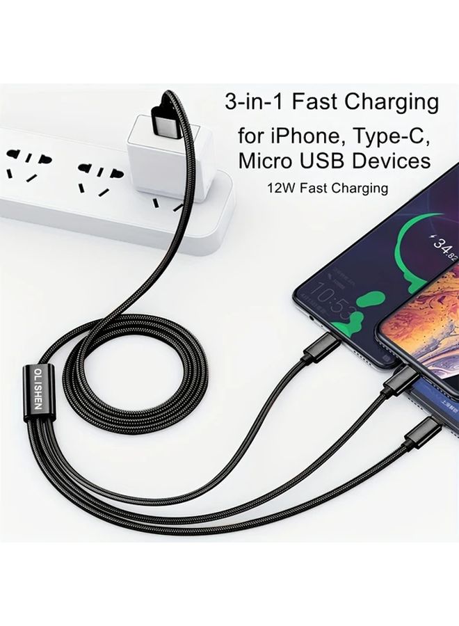 Universal Fast Charge Cable 3.3FT 3 in 1 Nylon Braided Lightning Type C Micro USB - Image 3