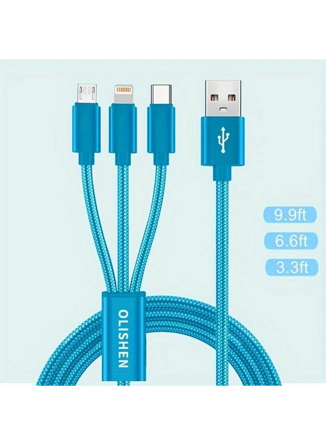 Universal Fast Charge Cable 3.3FT 3 in 1 Nylon Braided Lightning Type C Micro USB - Image 1