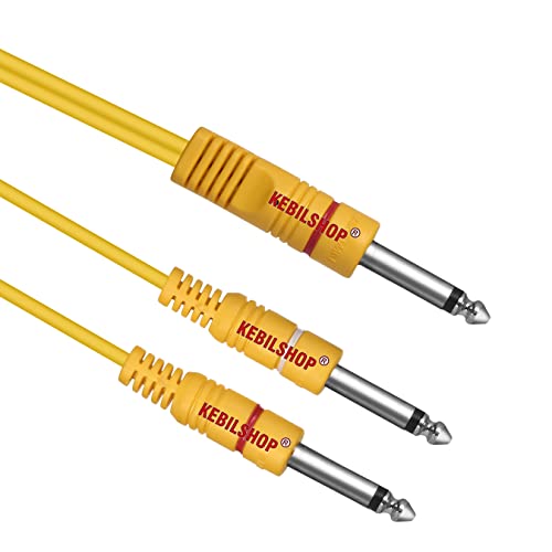 KEBILSHOP Dual Mono 6.35 mm P38 Male to 1 Mono 6.35 mm P38 Male Audio Y Splitter Cable for Guitar, Amplifier,Other Professional Audio Equipment (Yellow, 1.8 Meter) - Image 2