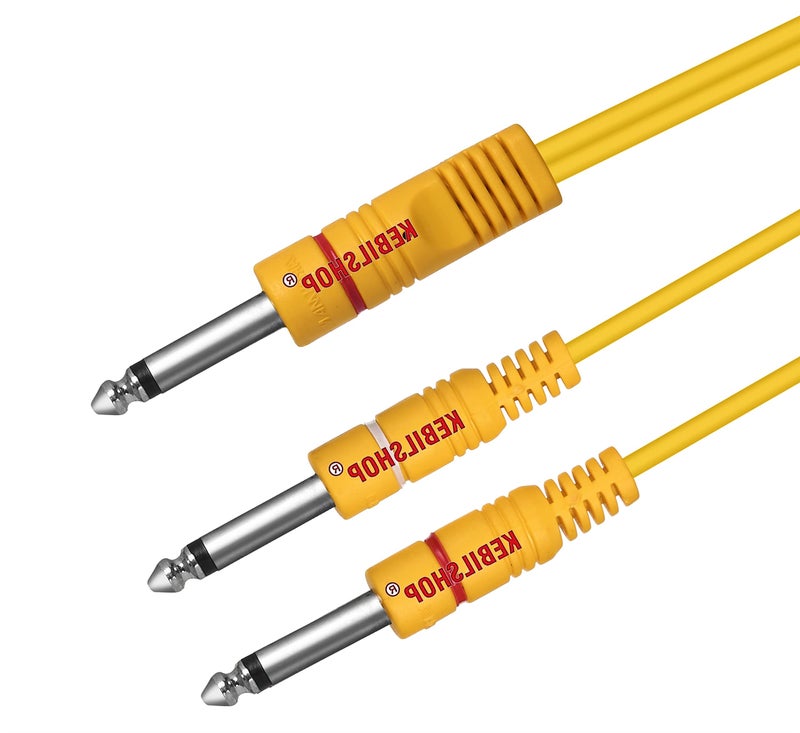 KEBILSHOP Dual Mono 6.35 mm P38 Male to 1 Mono 6.35 mm P38 Male Audio Y Splitter Cable for Guitar, Amplifier,Other Professional Audio Equipment (Yellow, 1.8 Meter) - Image 1