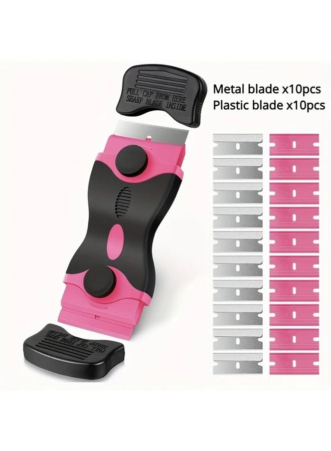 Pink 21 Piece Adhesive Removal Scraper Set with 20 Blades for Glass Cleaning Stickers Labels - Image 1