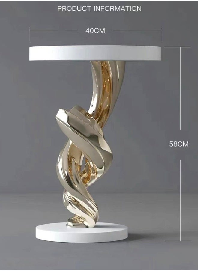 Multipurpose Modern Abstract Sculpture Design Side Table Luxury Style Decorative Corner Table Strong Resin Base Coffee Table for Living Room Home Office 40x58 cm (Fully Assembled)
