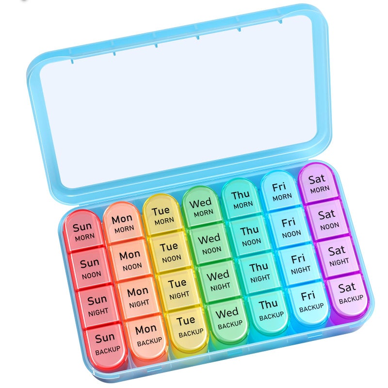Daviky Pill Organizer, Daily Pill Box 7 Day, Weekly Pill Organizer 4 Times a Day, Large Travel Pill Case with 28 Compartment to Hold Medicine, Vitamin and Supplement (Blue) - Image 1