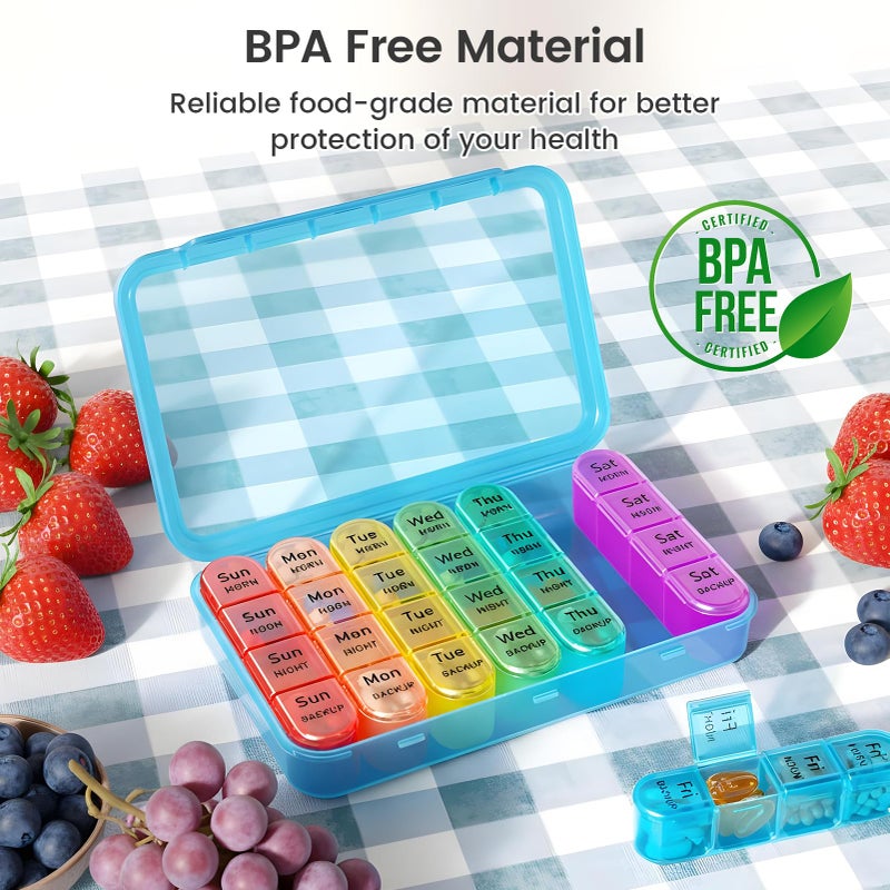 Daviky Pill Organizer, Daily Pill Box 7 Day, Weekly Pill Organizer 4 Times a Day, Large Travel Pill Case with 28 Compartment to Hold Medicine, Vitamin and Supplement (Blue) - Image 5