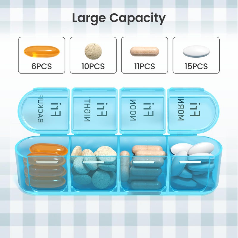 Daviky Pill Organizer, Daily Pill Box 7 Day, Weekly Pill Organizer 4 Times a Day, Large Travel Pill Case with 28 Compartment to Hold Medicine, Vitamin and Supplement (Blue) - Image 3