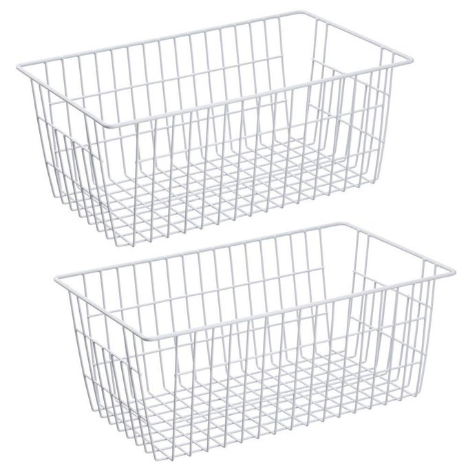 FREEZER BASKETS WIRE STORAGE BASKETS CLOSET BASKETS BIN FARMHOUSE ORGANIZER STORAGE BINS ORGANIZATION STORAGE FOR HOME OFFICE BATHROOM PANTRY SET OF 2 157 WHITE2P