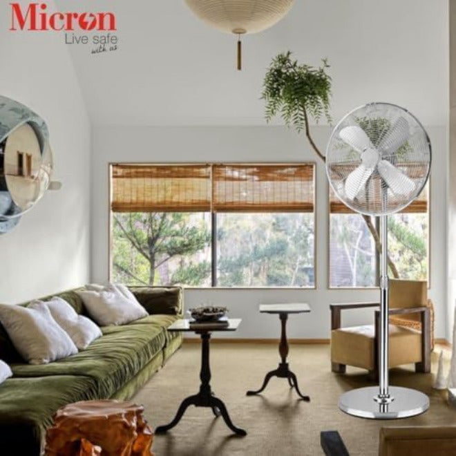MICRON TURBO AIR SERIES - 16 INCH FULL METAL STAND FAN, ADJUSTABLE HEIGHT FAN, 50W- STUNNING SILVER - Image 3