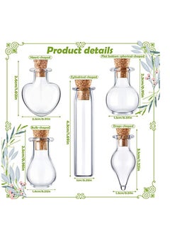 Y&D Small Mini Glass Bottles Tiny Jars With Cork Stoppers 5 Shapes Wishing Drifting Bottle for Wedding Party DIY Decoration Bead Containers Arts and Crafts Projects Geometric Shape 50Pcs  - Image 3
