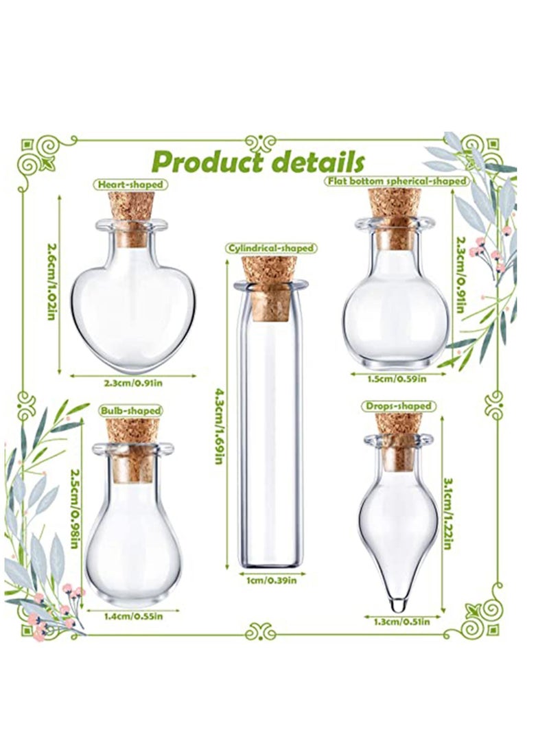 Y&D Small Mini Glass Bottles Tiny Jars With Cork Stoppers 5 Shapes Wishing Drifting Bottle for Wedding Party DIY Decoration Bead Containers Arts and Crafts Projects Geometric Shape 50Pcs  - Image 3
