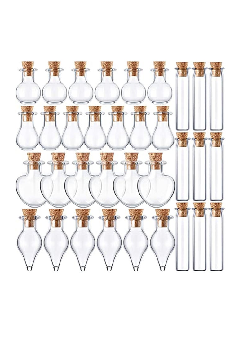 Y&D Small Mini Glass Bottles Tiny Jars With Cork Stoppers 5 Shapes Wishing Drifting Bottle for Wedding Party DIY Decoration Bead Containers Arts and Crafts Projects Geometric Shape 50Pcs  - Image 1