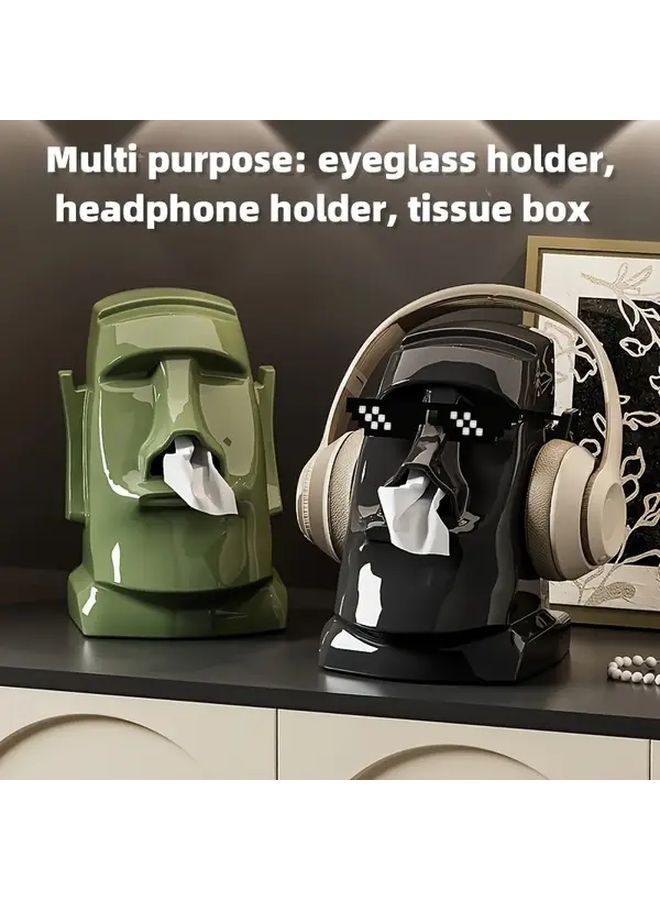 Black Vintage Headphone Stand and Tissue Box Holder Stone Design for Living Room Bedroom Decor - Image 2